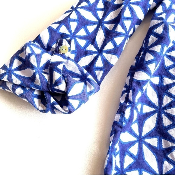 Chicos Blue White Shibori Print Button Up Size 1 Small - Picture 9 of 15